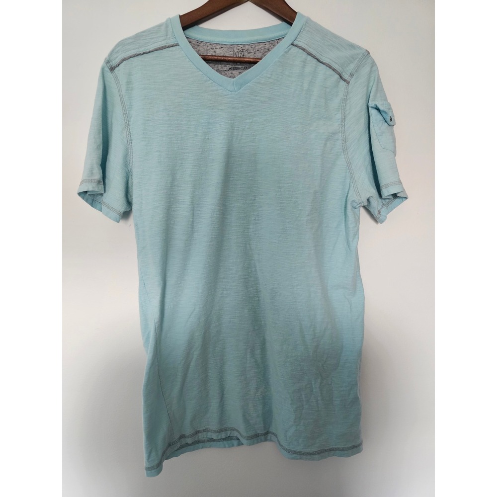 Casual Modern Culture Slub Knit T-Shirt Men Large LightBlue Button Sleeve Detail